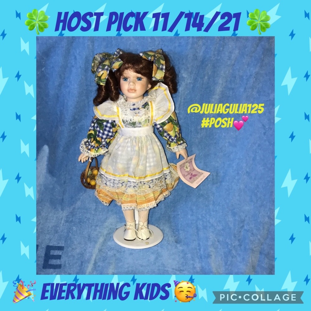 Porcelain collectors doll Elizabeth with stand 15”